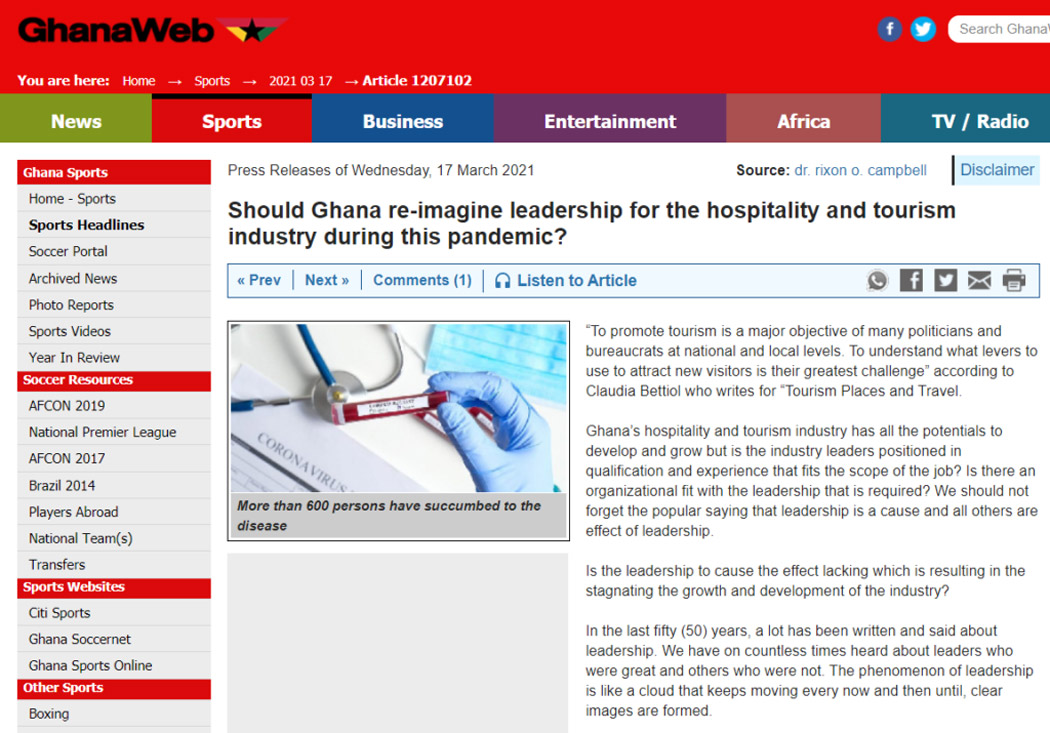 18 Mar: Discoverplaces on Ghana Web – “Re-imagining the Tourism Industry” 