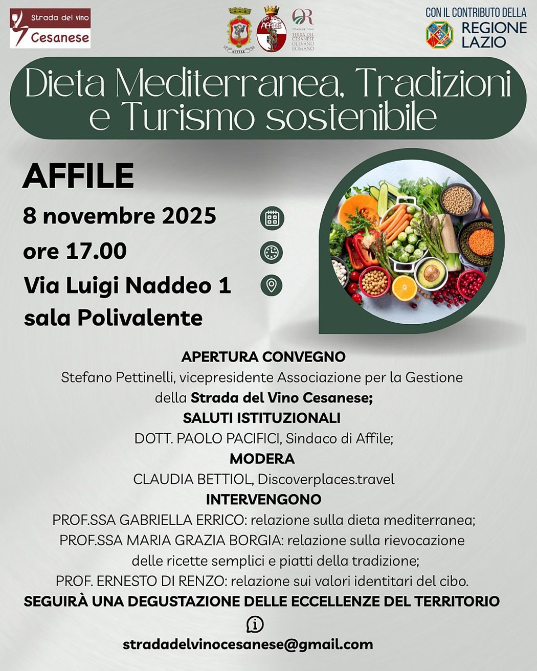 Affile convegno sulla dieta mediterranea, tradizioni e turismo sostenibile